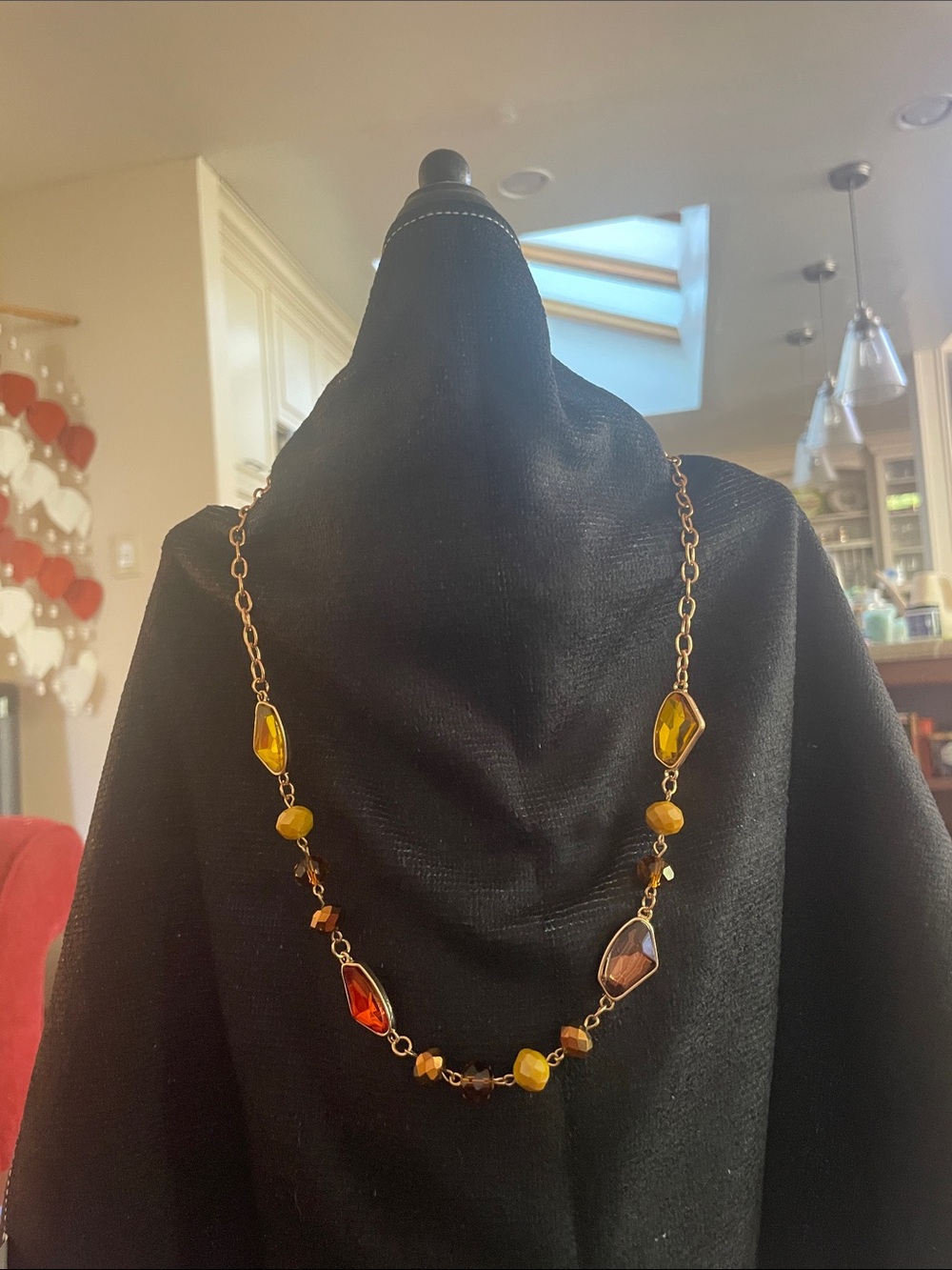 Ashley Cooper Geometric
Statement Necklace. Yellow orange brown Gold chain. NWT
